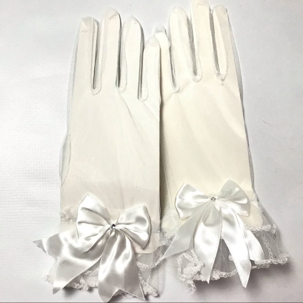 Princess Flower Girl Gloves Children Bow Wedding